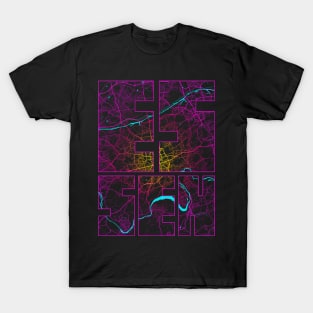 Essen, Germany City Map Typography - Neon T-Shirt